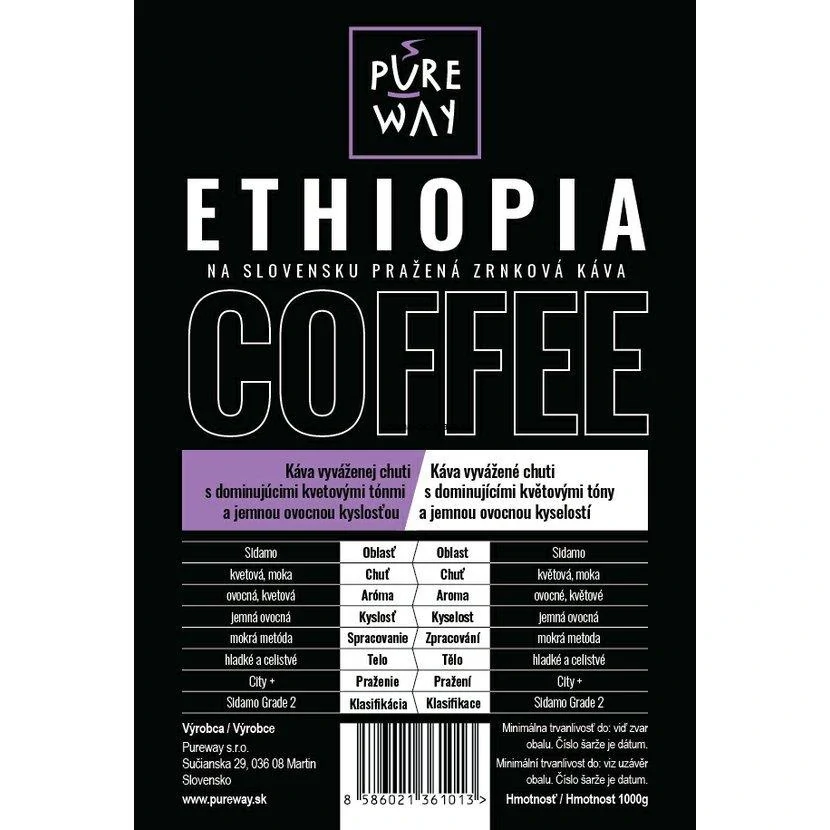 Ethiopia odrůdová zrnková káva 1kg, Arabica