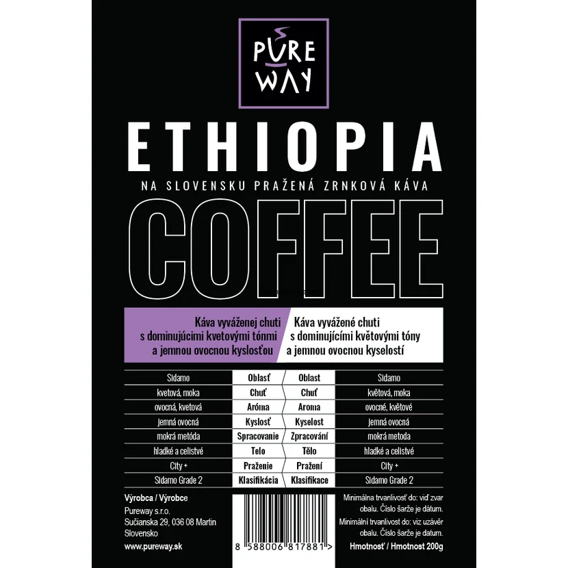 Ethiopia odrůdová káva zrnková 200g, Arabica