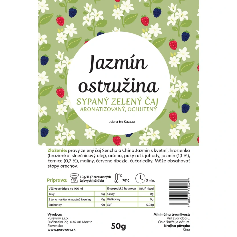 JASMÍN OSTRUŽINA sypaný zelený čaj aromatizovaný, ochucený, 50 g