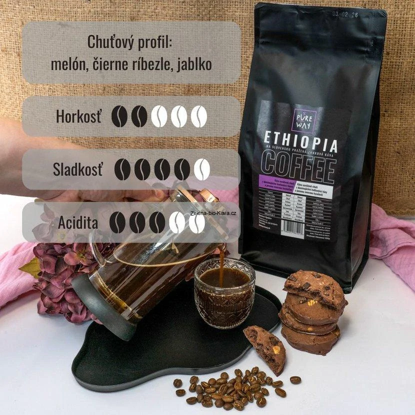 Ethiopia odrůdová zrnková káva 1kg, Arabica