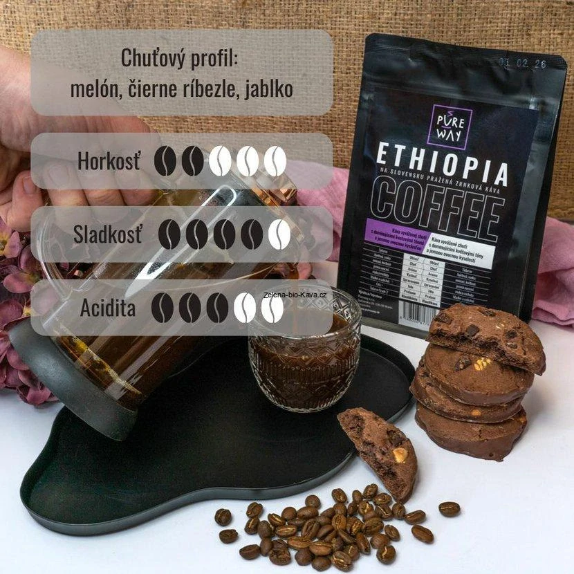 Ethiopia odrůdová káva zrnková 200g, Arabica